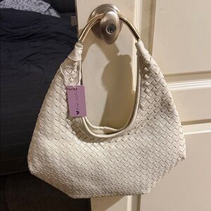 Lulu's Cream Woven Shoulder Hobo Bag